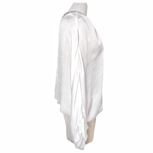 White Ponch Style Blouse by BLACK Boho Top w/ Silver Beads Goddess Festival Sz M - Picture 5 of 9
